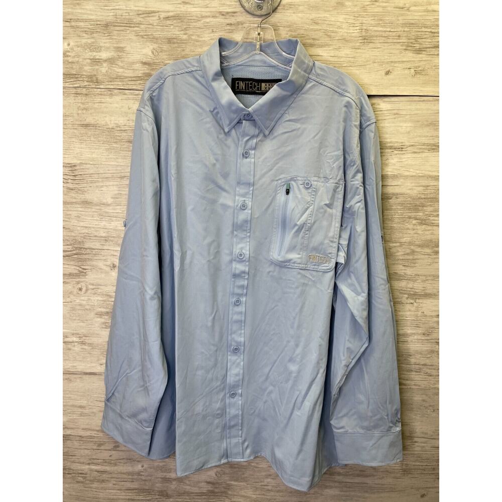Fintech Button Up Shirt XXL‎ Mens Blue Vented Long Sleeve Stretch Fishing